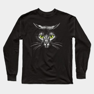 White angel cat face green eyes Long Sleeve T-Shirt